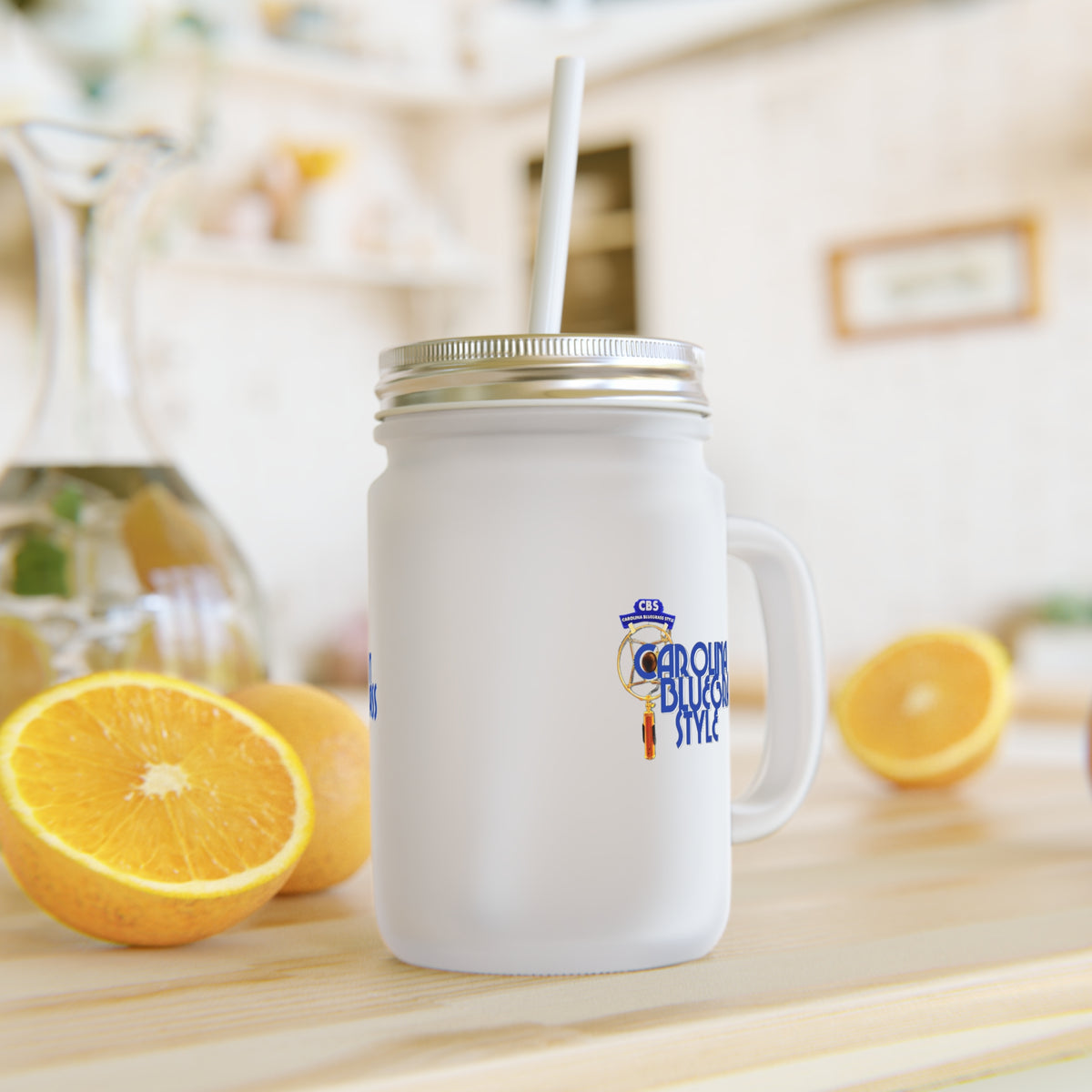 Carolina Bluegrass Style Mason Jar Tumbler with Straw — Rustic Music Lover Drinkware