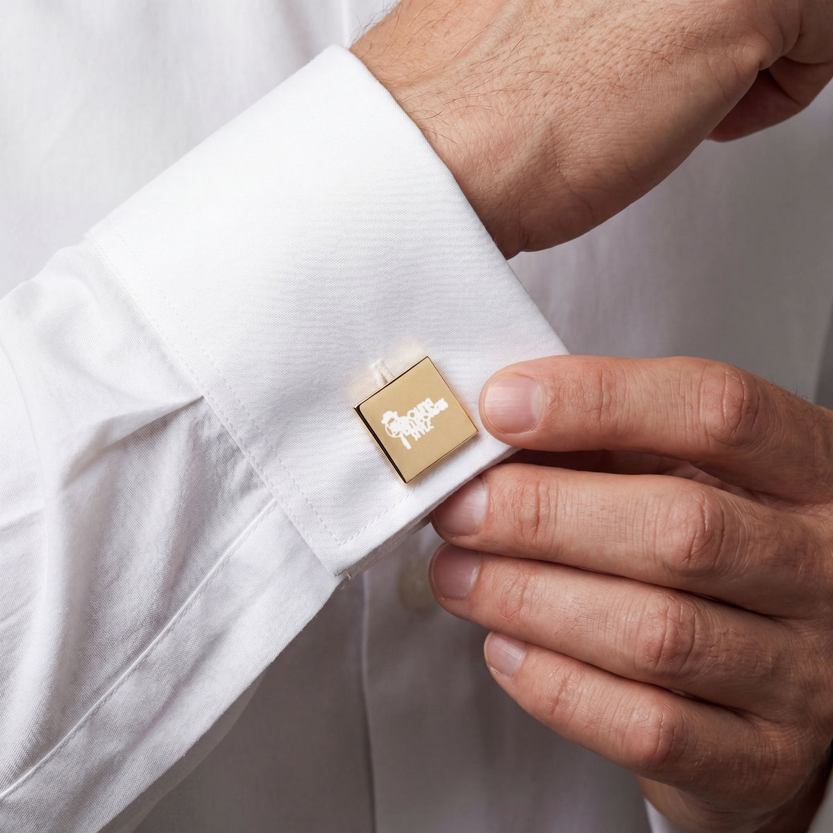 Gold Square Cufflinks with White Silhouette Accent — Formal Wedding & Groomsmen Accessory