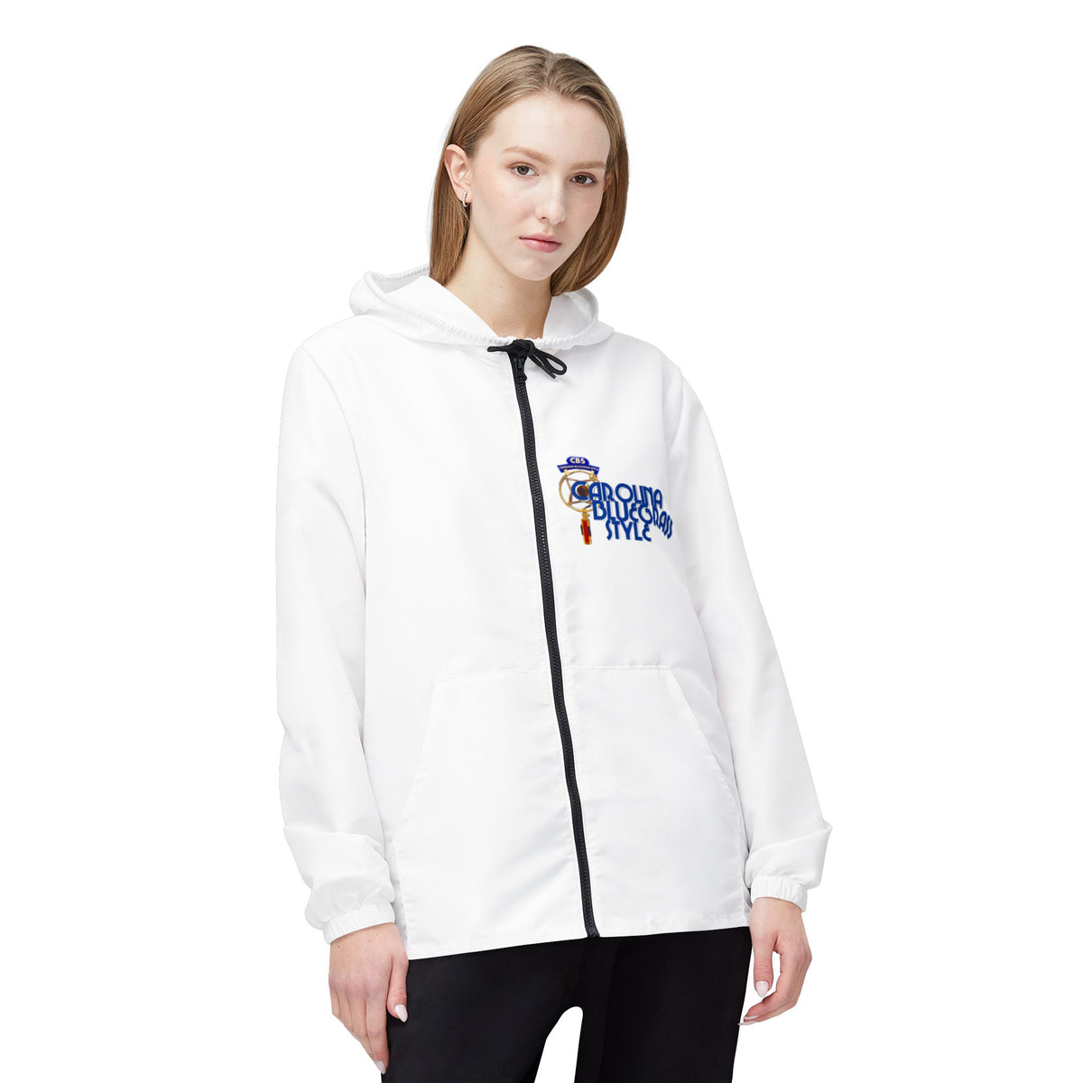 Bluegrass Style Windbreaker Jacket - Hooded Zip-Up with Banjo Graphic