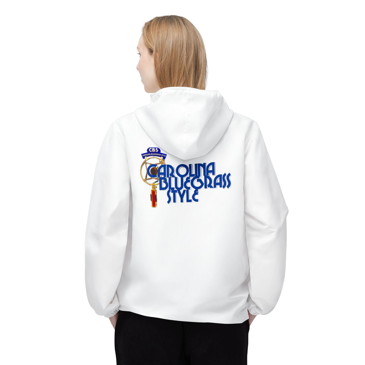 Bluegrass Style Windbreaker Jacket - Hooded Zip-Up with Banjo Graphic