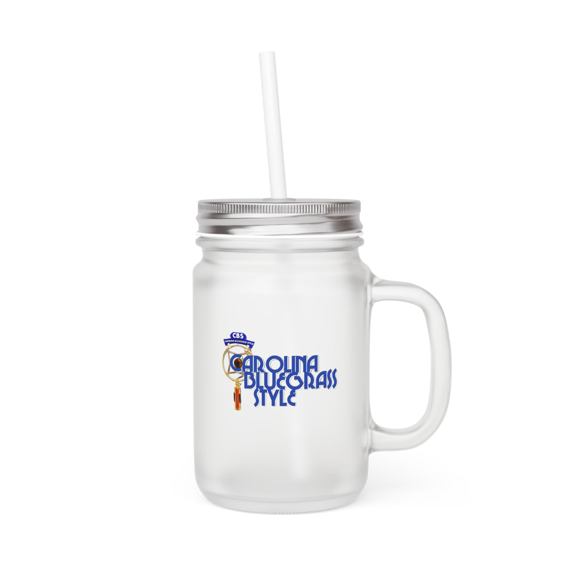Carolina Bluegrass Style Mason Jar Tumbler with Straw — Rustic Music Lover Drinkware