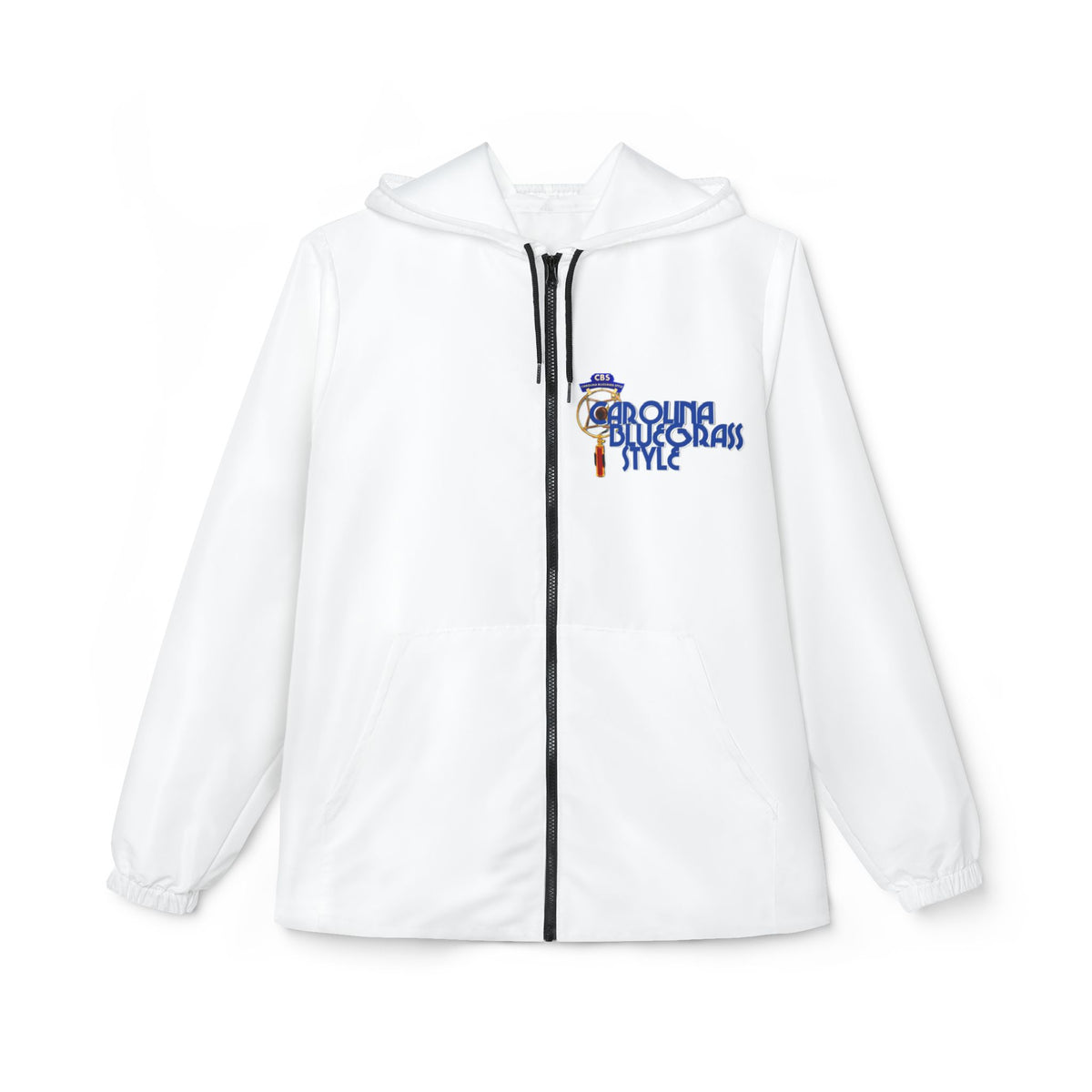 Bluegrass Style Windbreaker Jacket - Hooded Zip-Up with Banjo Graphic
