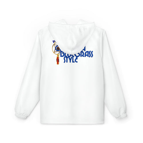 Bluegrass Style Windbreaker Jacket - Hooded Zip-Up with Banjo Graphic