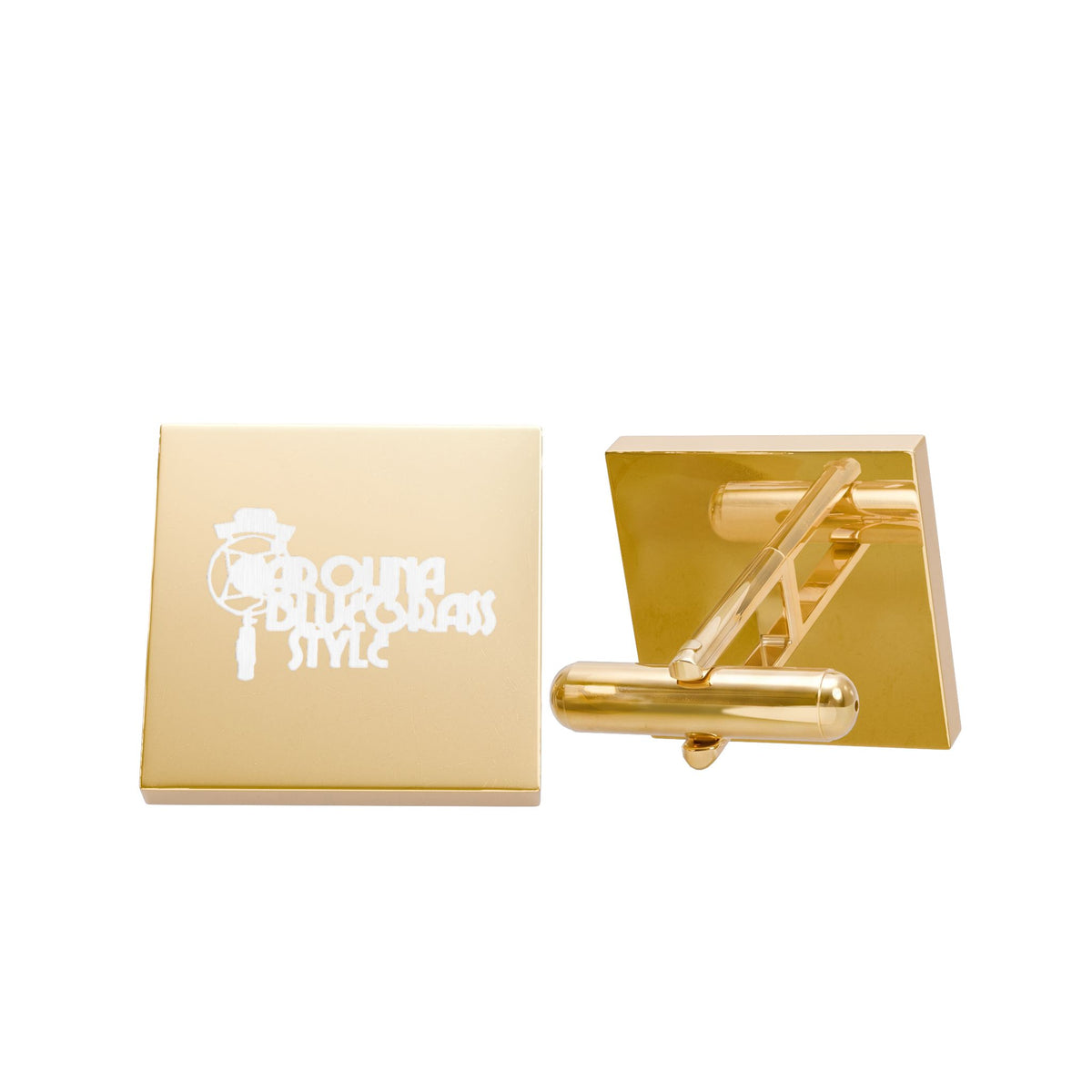 Gold Square Cufflinks with White Silhouette Accent — Formal Wedding & Groomsmen Accessory