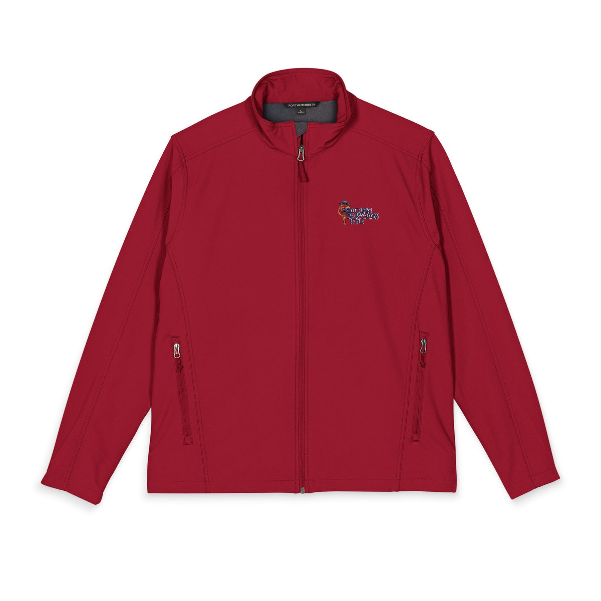 Embroidered Red Soft Shell Jacket – Small Racing Dog Logo